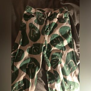 Cream and Green Smiley Face Pants XS